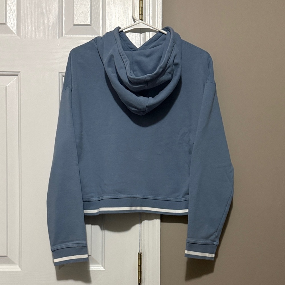 Adidas Cropped Blue Hoodie with White Trefoil Women’s Size Small - Picture 2 of 6